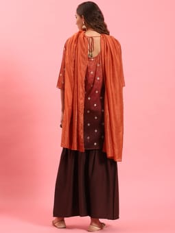 Rust Ornamental Printed Kurta Sharara Dupatta