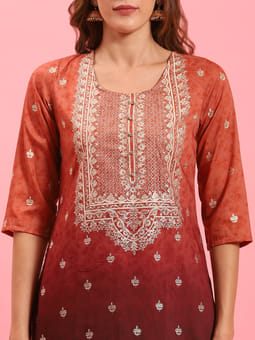 Rust Ornamental Printed Kurta Sharara Dupatta