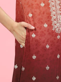 Rust Ornamental Printed Kurta Sharara Dupatta