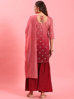 Pink Ornamental Printed Kurta Sharara Dupatta