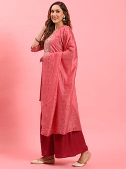 Pink Ornamental Printed Kurta Sharara Dupatta