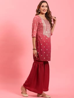 Pink Ornamental Printed Kurta Sharara Dupatta