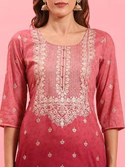 Pink Ornamental Printed Kurta Sharara Dupatta