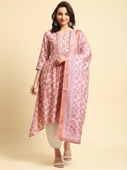 Pink Tie Dye Printed Kurta Harem Pant Dupatta