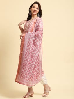 Pink Tie Dye Printed Kurta Harem Pant Dupatta