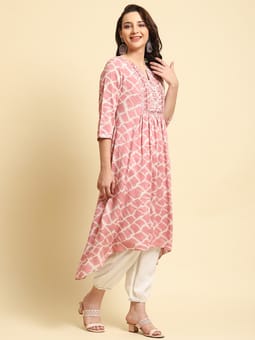 Pink Tie Dye Printed Kurta Harem Pant Dupatta