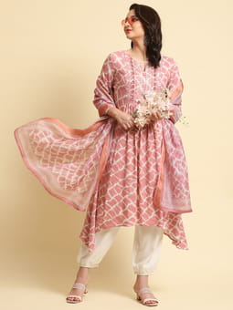 Pink Tie Dye Printed Kurta Harem Pant Dupatta