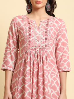 Pink Tie Dye Printed Kurta Harem Pant Dupatta