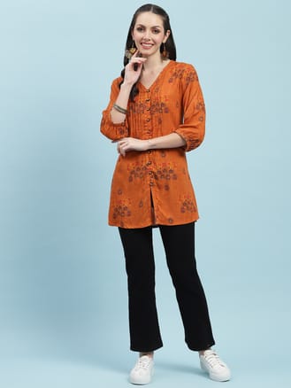 Rust Ornamental Printed Tunic