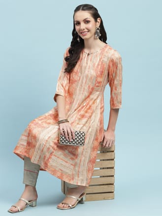 Orange Abstract Printed Kurta