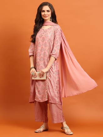 Pink Paisley Printed Kurta Comfort Pant Dupatta