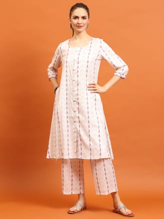 White Stripe Printed Kurta With Comfort Pant