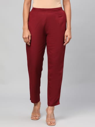 Women Burgundy Solid Trouser