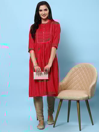 Women Pink Stripe Print Kurta