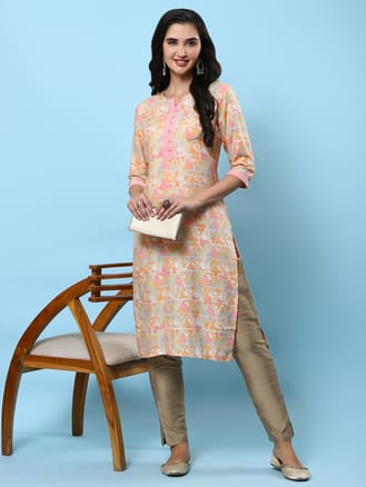 Women Orange Abstract Print Kurta