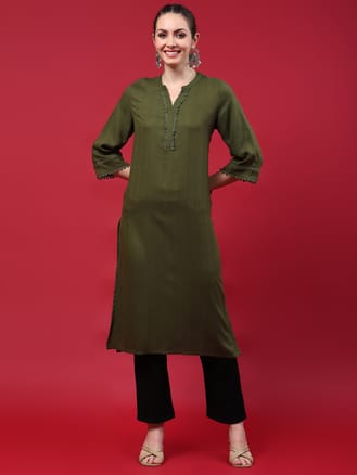 Women Olive Solid Kurta