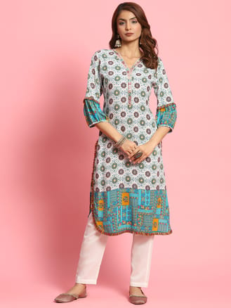 Women White Geometric Print Kurta