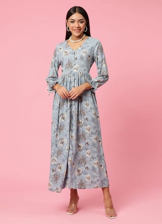 Women Blue Floral Print Dress