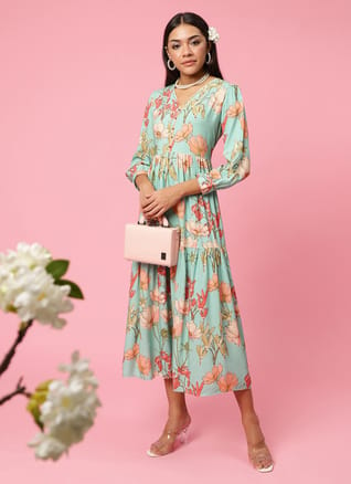 Women Blue Floral Print Dress