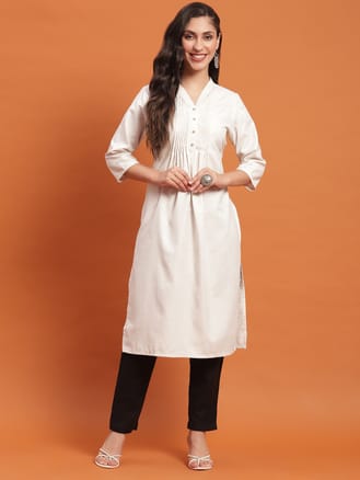 Women Off White Solid Kurta