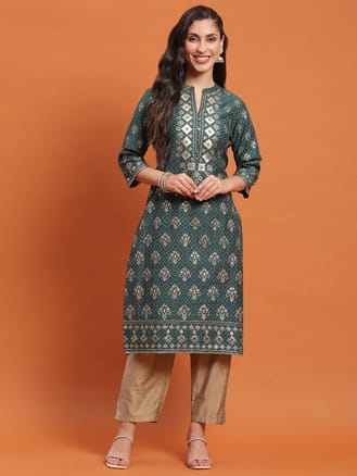 Women Blue Floral Print Kurta