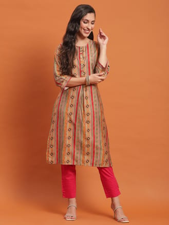 Women Green Geometric Print Kurta