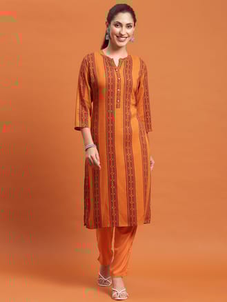 Women Rust Stripe Print Kurta