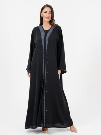 Women Black Sadi Work Abaya