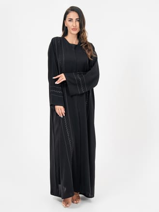 Women Black Black Strip Flower Abaya