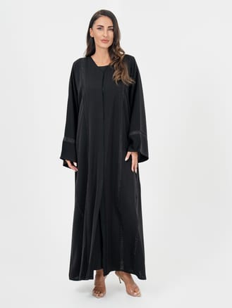 Women Black Lace Work  Abaya