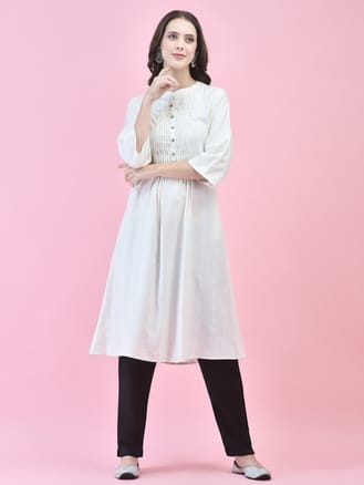 Women Viscose Off White Solid Kurta