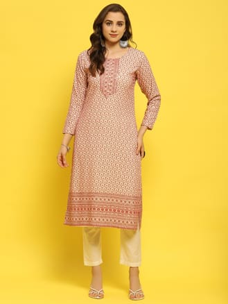 Women Liva Rayon Lilac Schiffli Embroidered Kurta