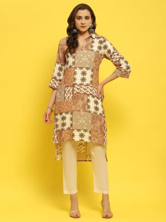 Women Liva Rayon Multicolor Ornamental Print Kurta