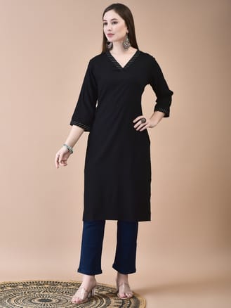 Women Viscose Black Solid Kurta