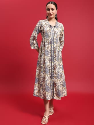 Women Liva Rayon Multicolor Floral Print Dress