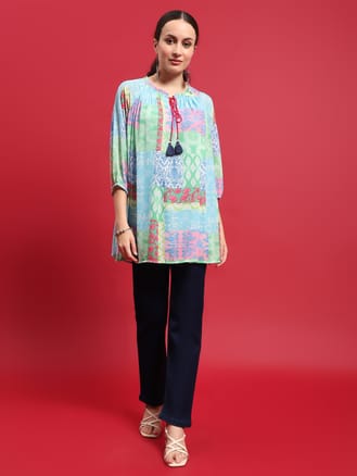 Women Georgette Multicolor Abstract Print Tunic