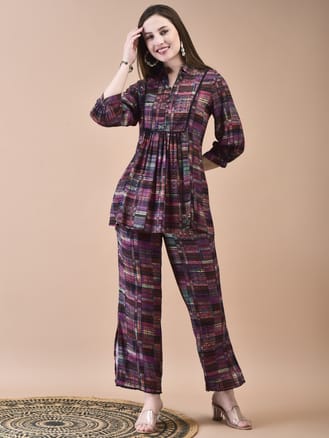 Women Liva Rayon Multicolor Abstract Print Co-Ord Set