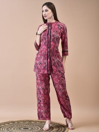 Women Liva Rayon Pink Paisley Print Co-Ord Set