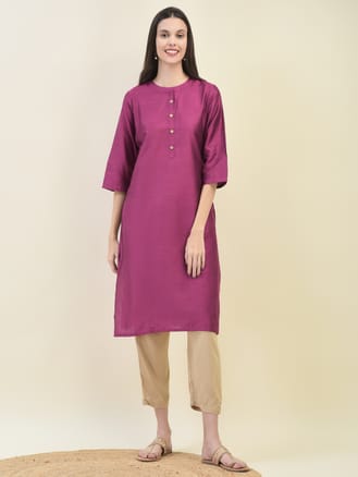 Women Poly Silk Purple Solid Kurta