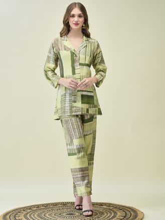 Women Liva (Viscose) Multicolor Geometric Print Co-Ord Set