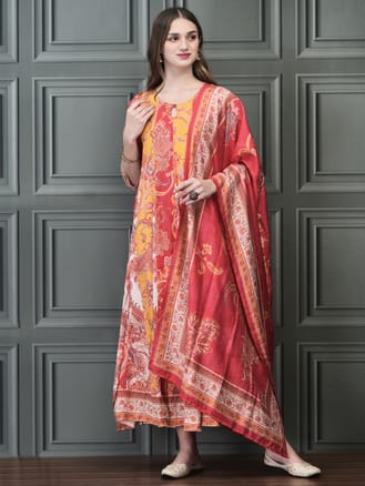 Women Liva (Rayon) Multicolor Paisley Print Dress With Dupatta