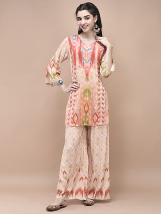 Women Liva Multicolor Ikat Print Co-Ord Set